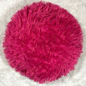 NWOT Round Racy Pink Shaggy Faux Fur Pillow